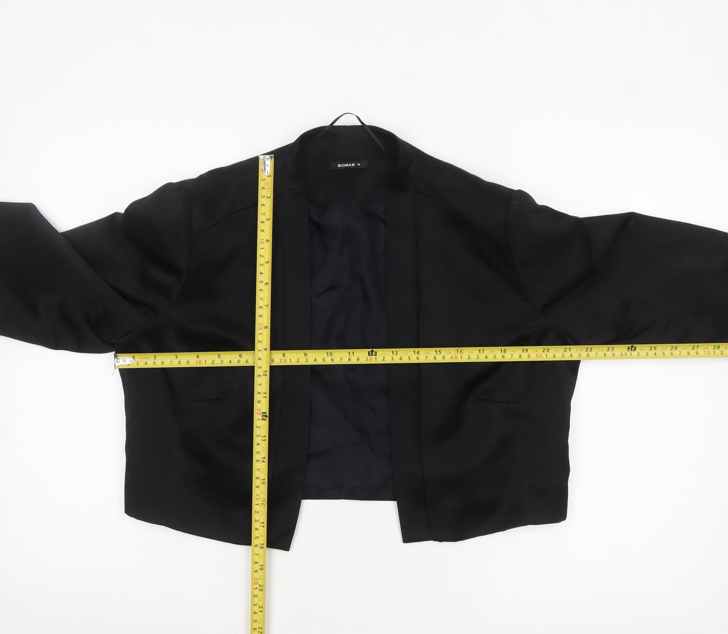 Roman Womens Black Size 16 Cropped Tailored Blazer Jacket