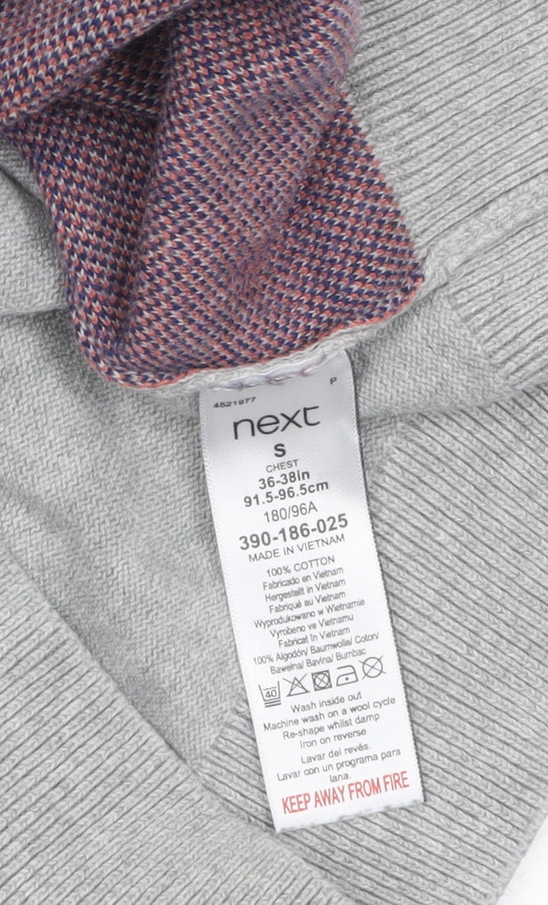 Next Men's Grey Argyle Short Sleeve Cotton Jumper Size S