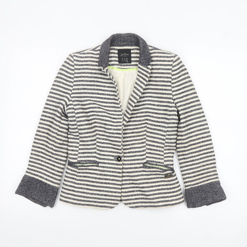 Zara Trafaluc Women’s Navy Striped Bouclé Blazer Size S Single-Breasted