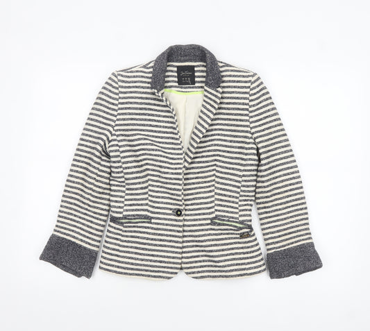 Zara Trafaluc Women’s Navy Striped Bouclé Blazer Size S Single-Breasted