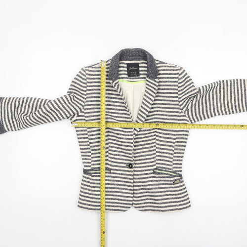 Zara Trafaluc Women’s Navy Striped Bouclé Blazer Size S Single-Breasted