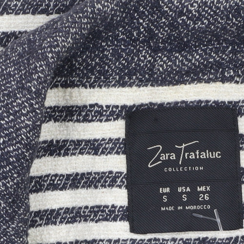 Zara Trafaluc Women’s Navy Striped Bouclé Blazer Size S Single-Breasted