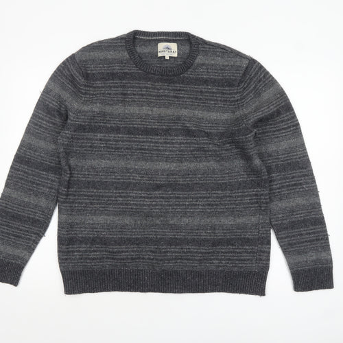 Mantaray Men's Grey Striped Wool Blend Crew Neck Jumper Size L