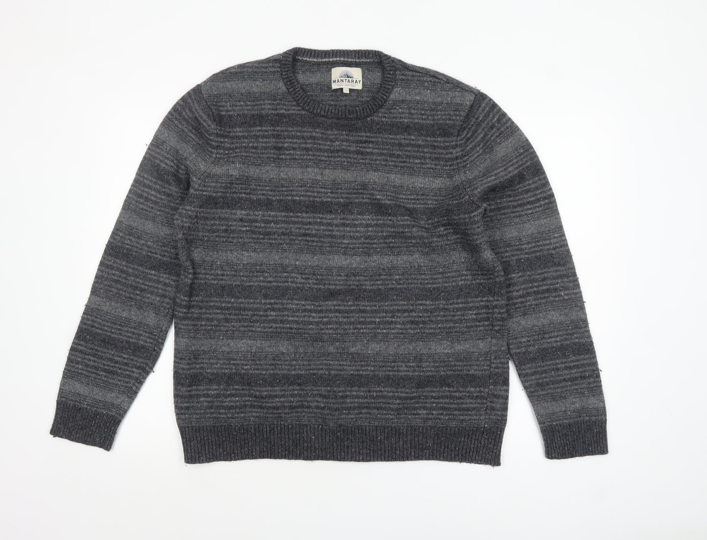 Mantaray Men's Grey Striped Wool Blend Crew Neck Jumper Size L