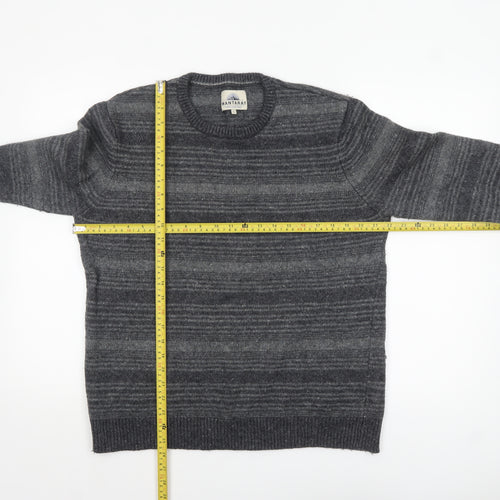 Mantaray Men's Grey Striped Wool Blend Crew Neck Jumper Size L