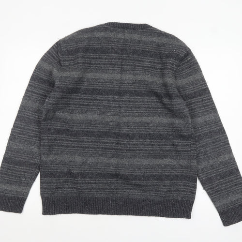 Mantaray Men's Grey Striped Wool Blend Crew Neck Jumper Size L