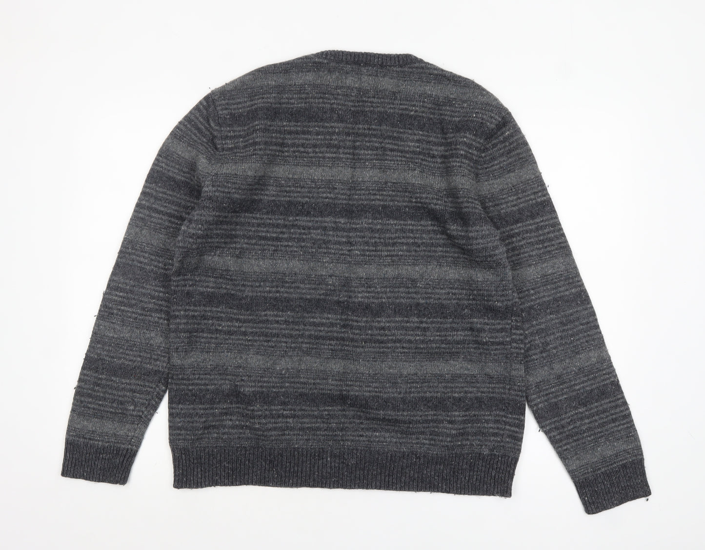 Mantaray Men's Grey Striped Wool Blend Crew Neck Jumper Size L