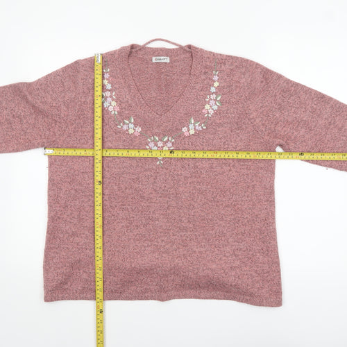 Damart Women Pink Medium 14/16 Embroidered V-Neck 3/4 Sleeve Jumper