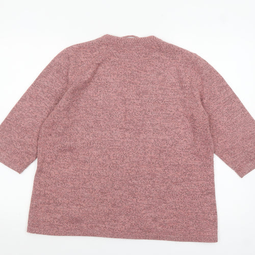 Damart Women Pink Medium 14/16 Embroidered V-Neck 3/4 Sleeve Jumper