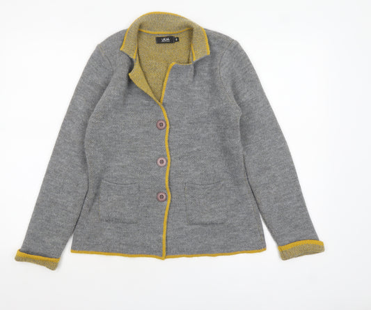 UIDA Women Grey Cardigan XS Wool Blend Button Knit Jumper