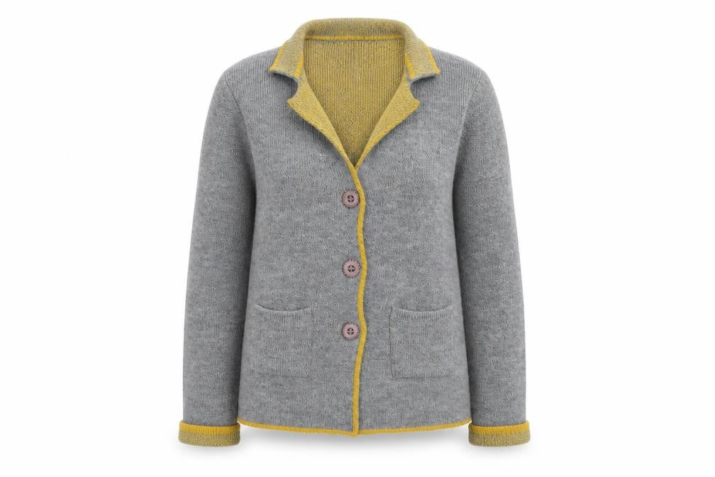 Front view of UIDA Women Grey Cardigan XS Wool Blend Button Knit Jumper