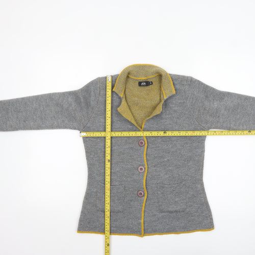 UIDA Women Grey Cardigan XS Wool Blend Button Knit Jumper