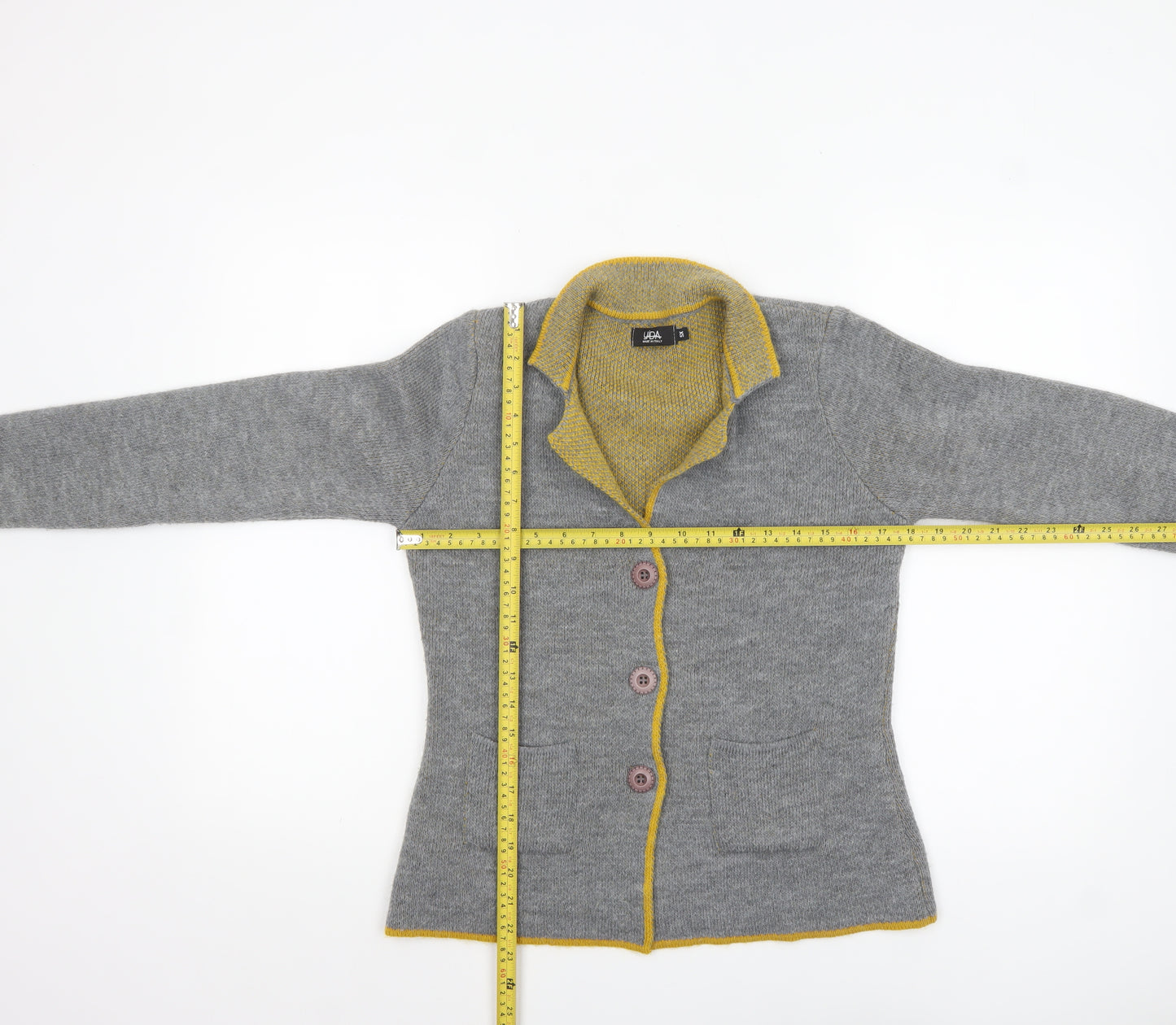 UIDA Women Grey Cardigan XS Wool Blend Button Knit Jumper