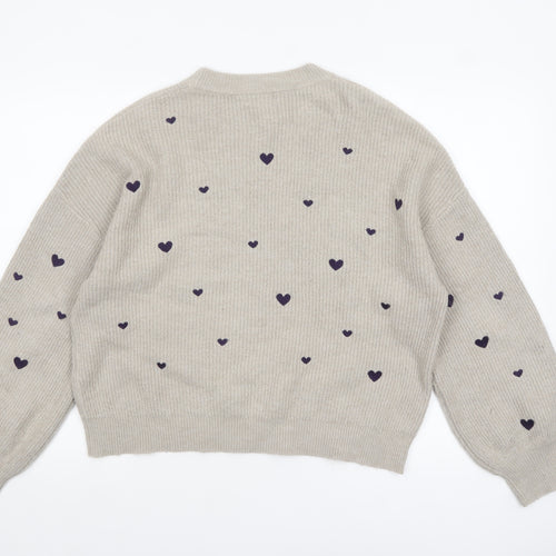 Apricot Womens Beige Heart Print Crew Neck Knit Jumper Size 12