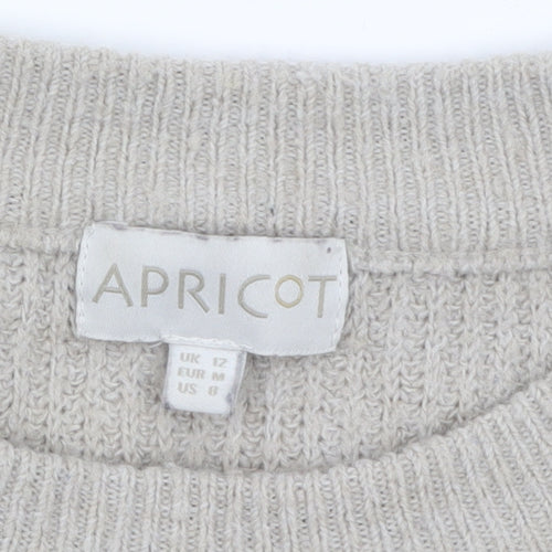 Apricot Womens Beige Heart Print Crew Neck Knit Jumper Size 12