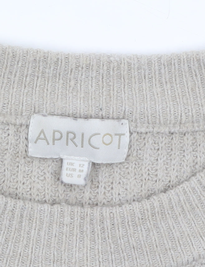 Apricot Womens Beige Heart Print Crew Neck Knit Jumper Size 12