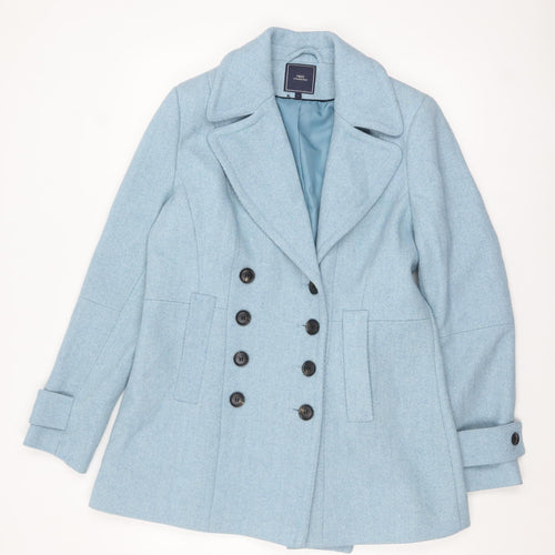 Next Womens Blue Wool Blend Pea Coat Size 16 Double Breasted