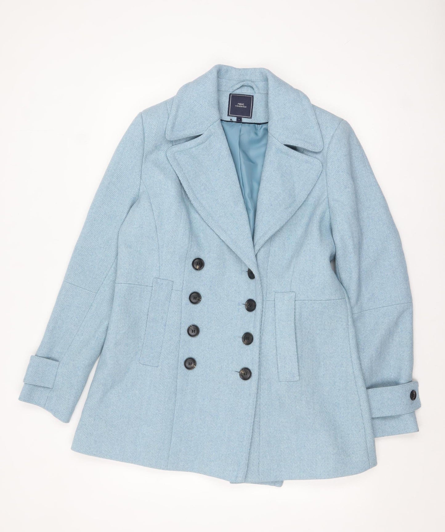 Next Womens Blue Wool Blend Pea Coat Size 16 Double Breasted