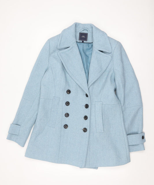 Next Womens Blue Wool Blend Pea Coat Size 16 Double Breasted