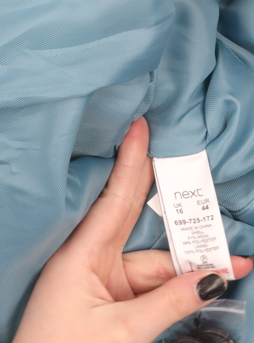 Next Womens Blue Wool Blend Pea Coat Size 16 Double Breasted