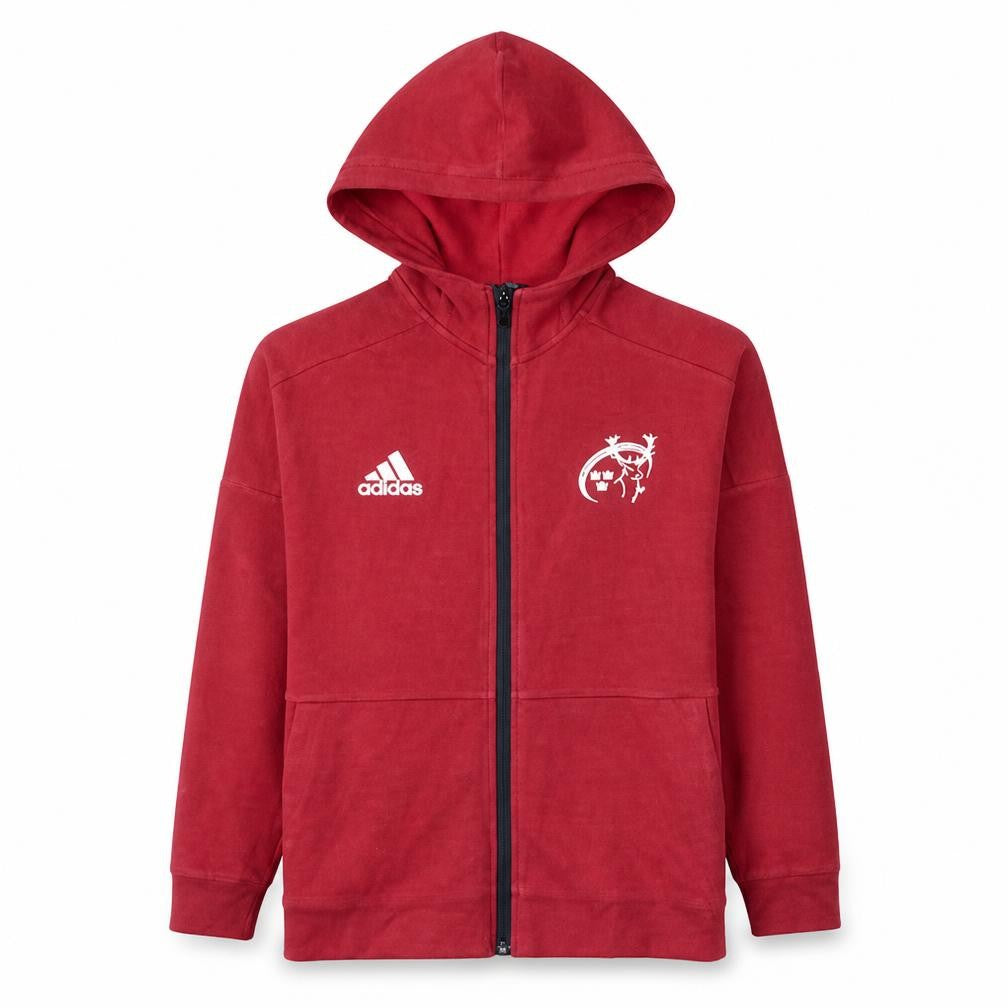 Adidas Boys Red Full Zip Hoodie 11-12 Years Munster Rugby Fleece Sweatshirt