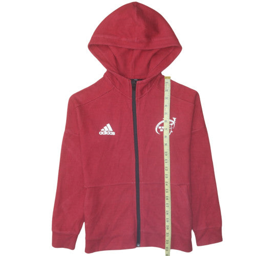 Adidas Boys Red Full Zip Hoodie 11-12 Years Munster Rugby Fleece Sweatshirt