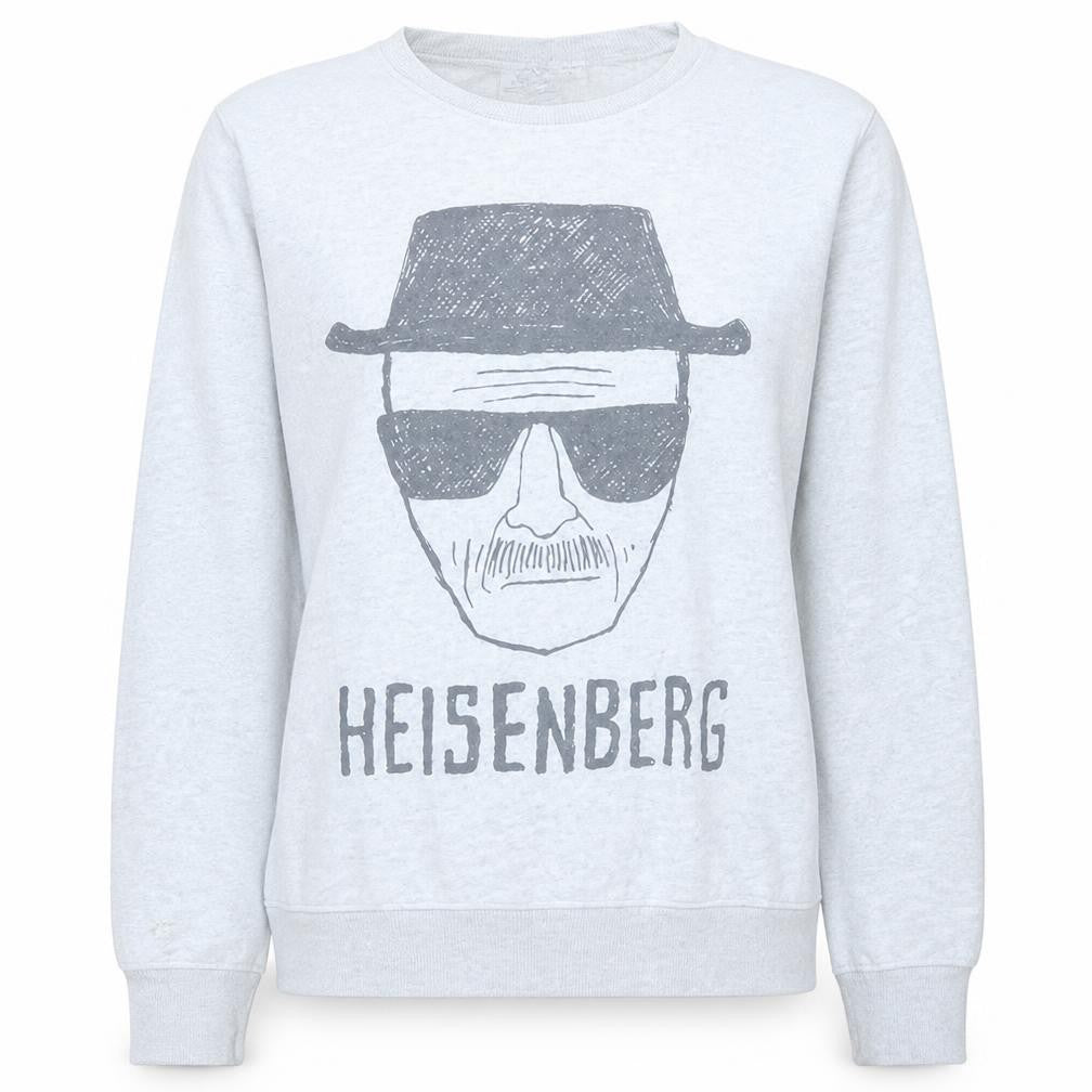 Front view of Breaking Bad Women's Grey Heisenberg Graphic Crew Neck Sweatshirt M