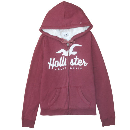 Hollister Women’s Burgundy Full Zip Hoodie XS Lined Fleece Warm Casual