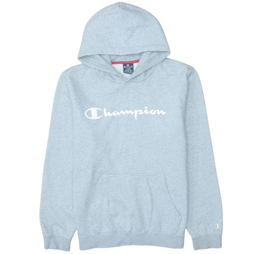 Champion Men's Grey Pullover Hoodie Large Logo Fleece Sweatshirt