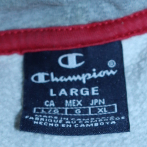 Champion Men's Grey Pullover Hoodie Large Logo Fleece Sweatshirt