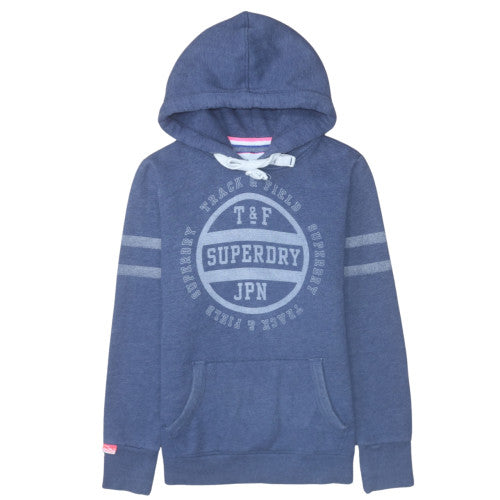 Superdry Women's Blue Pullover Hoodie Size M Graphic Print Cotton
