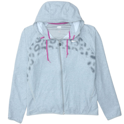 Nike Womens Grey Leopard Print Full Zip Hoodie Size L Dri-FIT
