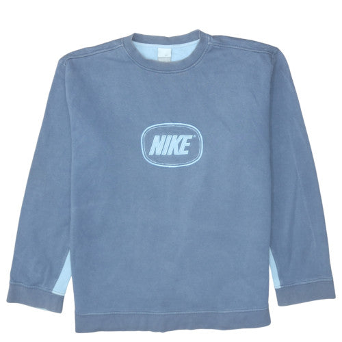 Nike Men Blue Pullover Sweatshirt L Embroidered Logo Fleece
