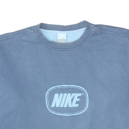 Nike Men Blue Pullover Sweatshirt L Embroidered Logo Fleece