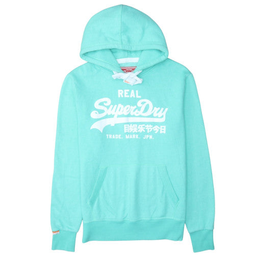 Superdry Womens Mint Green Pullover Hoodie Size L Vintage Logo