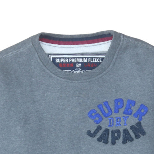 Superdry Men's Grey Pullover Sweatshirt Medium Crew Neck Fleece