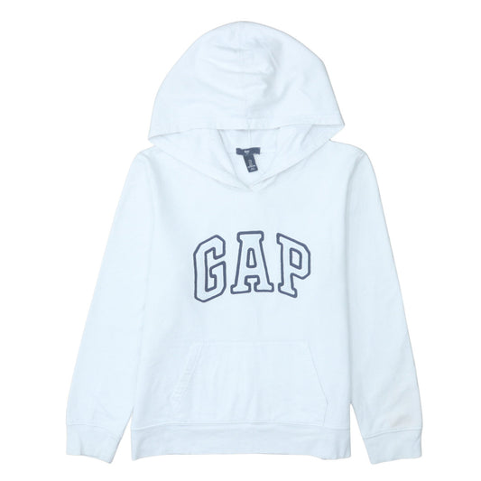 GAP Women White Pullover Hoodie L Logo Embroidered Classic Fit