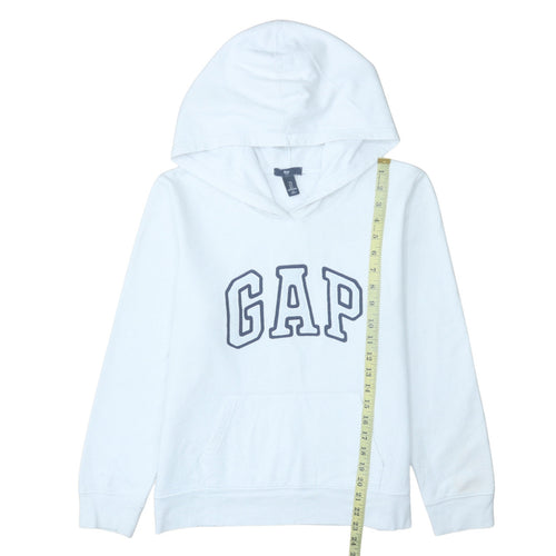 GAP Women White Pullover Hoodie L Logo Embroidered Classic Fit