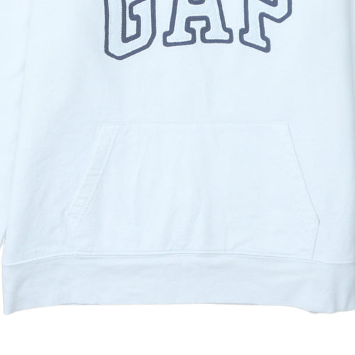 GAP Women White Pullover Hoodie L Logo Embroidered Classic Fit