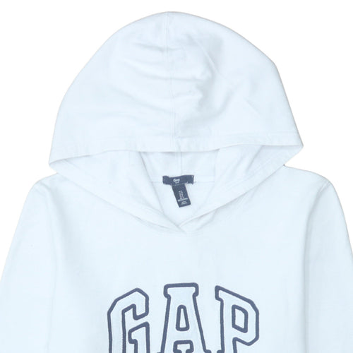 GAP Women White Pullover Hoodie L Logo Embroidered Classic Fit