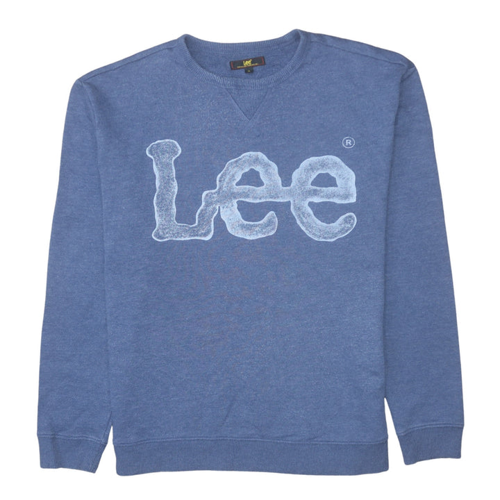 Lee Mens Blue Pullover Sweatshirt XL Crew Neck Logo Cotton Blend