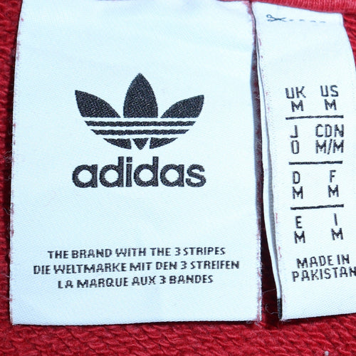 Adidas Mens Red Pullover Hoodie M Sports Fleece Logo Sweatshirt