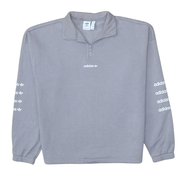 Adidas Women Grey 1/2 Zip Sweatshirt Size 10 Classic Logo Pullover
