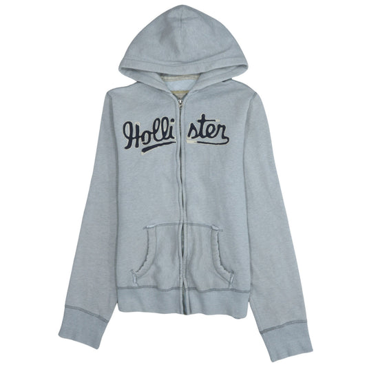Hollister Mens Grey Full Zip Hoodie Size L Embroidered Logo