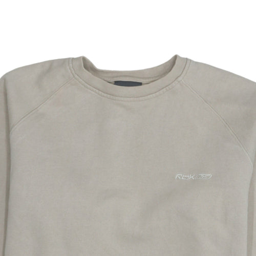 Reebok Women Beige Crew Neck Pullover Sweatshirt Size M