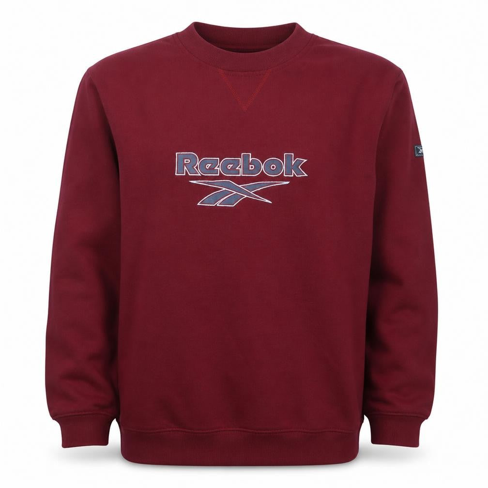 Front view of Reebok boys’ red pullover fleece sweatshirt 14-15 years logo crew neck