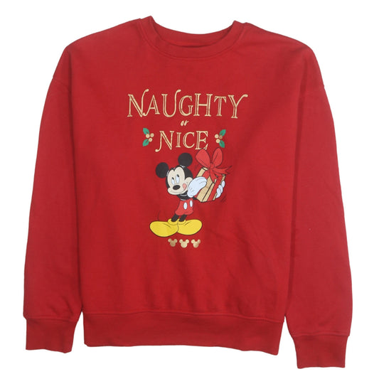 Disney Women Red Mickey Mouse Christmas Pullover Sweatshirt UK 12/14
