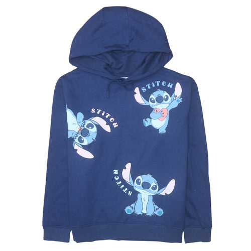 Disney Womens Blue Stitch Hoodie Size 12/14 Pullover Hooded Sweatshirt