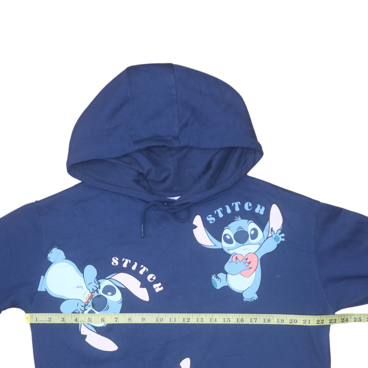 Disney Womens Blue Stitch Hoodie Size 12/14 Pullover Hooded Sweatshirt