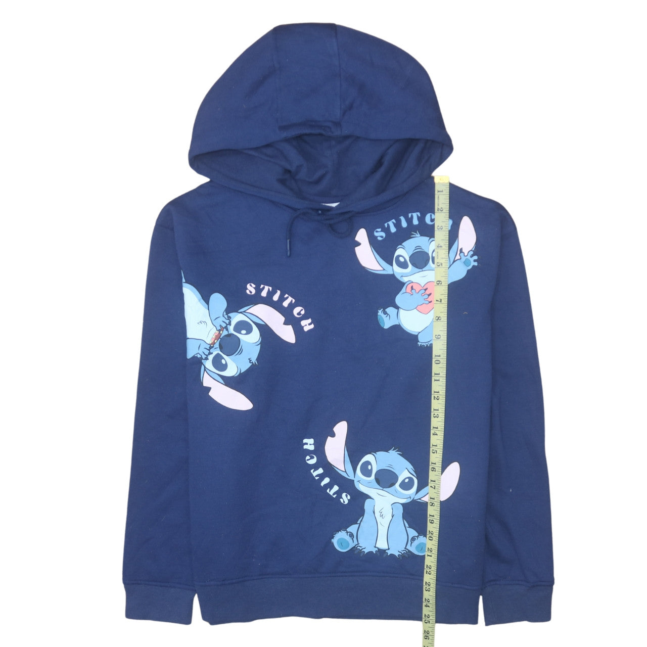 Disney Womens Blue Stitch Hoodie Size 12/14 Pullover Hooded Sweatshirt